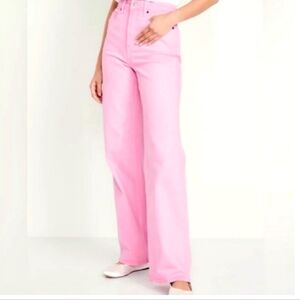 New Old Navy Pink Jeans Sky-hi High Wide Leg Size 16 NWT 38 X 31